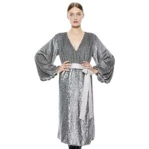 Alice + Olivia Silver Gunmetal Sequin Cocktail Party Dress Missing Belt Glam NYE